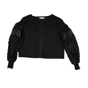 Sioni Milano Black Lace Sleeve Cropped Cardigan Hook Closure Womens‎
